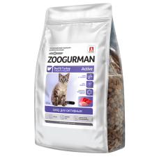 Полнорационный сухой корм для взрослых кошек Zoogurman, Active. Говядина и индейка, 2,5 кг